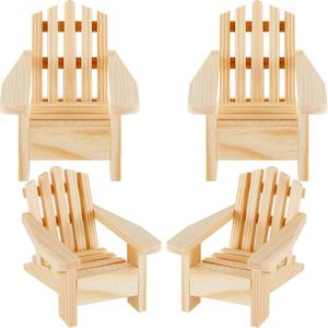 Sumind 4 Pieces Wood Adirondack Style Miniature Chair Doll House Wooden Dollhouse Model Chairs for Dollhouse Accessories Furniture Christmas Decoration