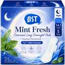 2 x BST Natural Mint Fresh Ultra-Thin Period Pads with Wings, Overnight, 5 ct | Odor Control All Night, Softer Than Cotton, Great Airflow Breathable Dry Topsheet, Oversized Rear Wings, Packaging May Vary