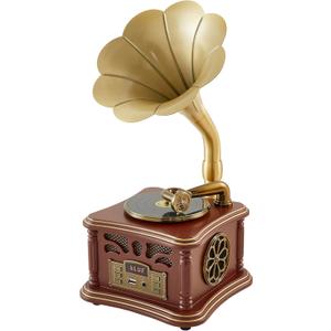 Retro Vintage Gramophone Record Player, Decorative Phonograph with Bluetooth/USB, Hi-Fi, Handcrafted by Pure Oak (Brown) for Music Player/Home Decoration/Retro Collection/Gift
