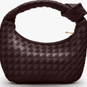 Knotted Woven Leather Handbags Tote with Detachable Bow For Women, Trendy Hobo Dumpling Purse Bag 2024 Dark Purple