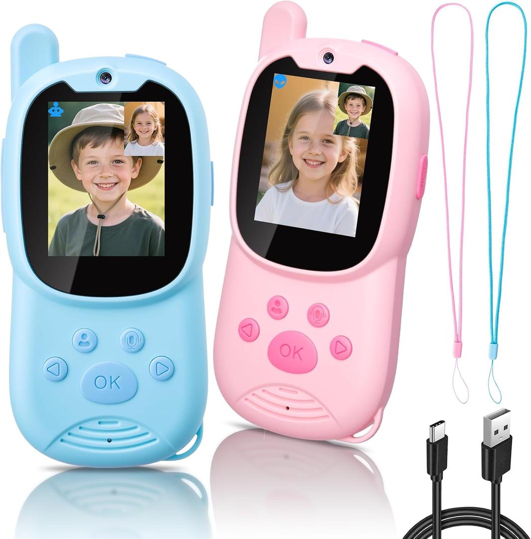Video Walkie Talkies for Kids Age 3-12, Rechargeable Walkie Talky Toys HD Camera & Voice Changer 1000FT Long Range Birthday Gifts for Boys Girls,Toddler Toys Indoor Outdoor Camp (Blue+Pink)
