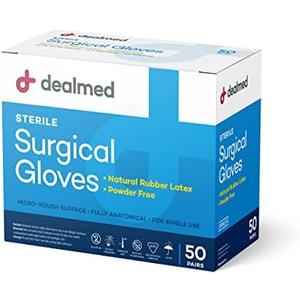 Dealmed Sterile Latex Surgical Gloves, Size 7.0 & Powder-Free, Offers Superior Protection & Comfort for Sensitive Hands 1 Box of 50 Pairs
