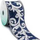 CT CRAFT LLC Royal Satin Silver Swirl Wired Ribbon 2.5 Inch x 10 Yards for Christmas Home Decor Tree Topper Bow Gift Wrapping DIY Crafts Wreath Garland