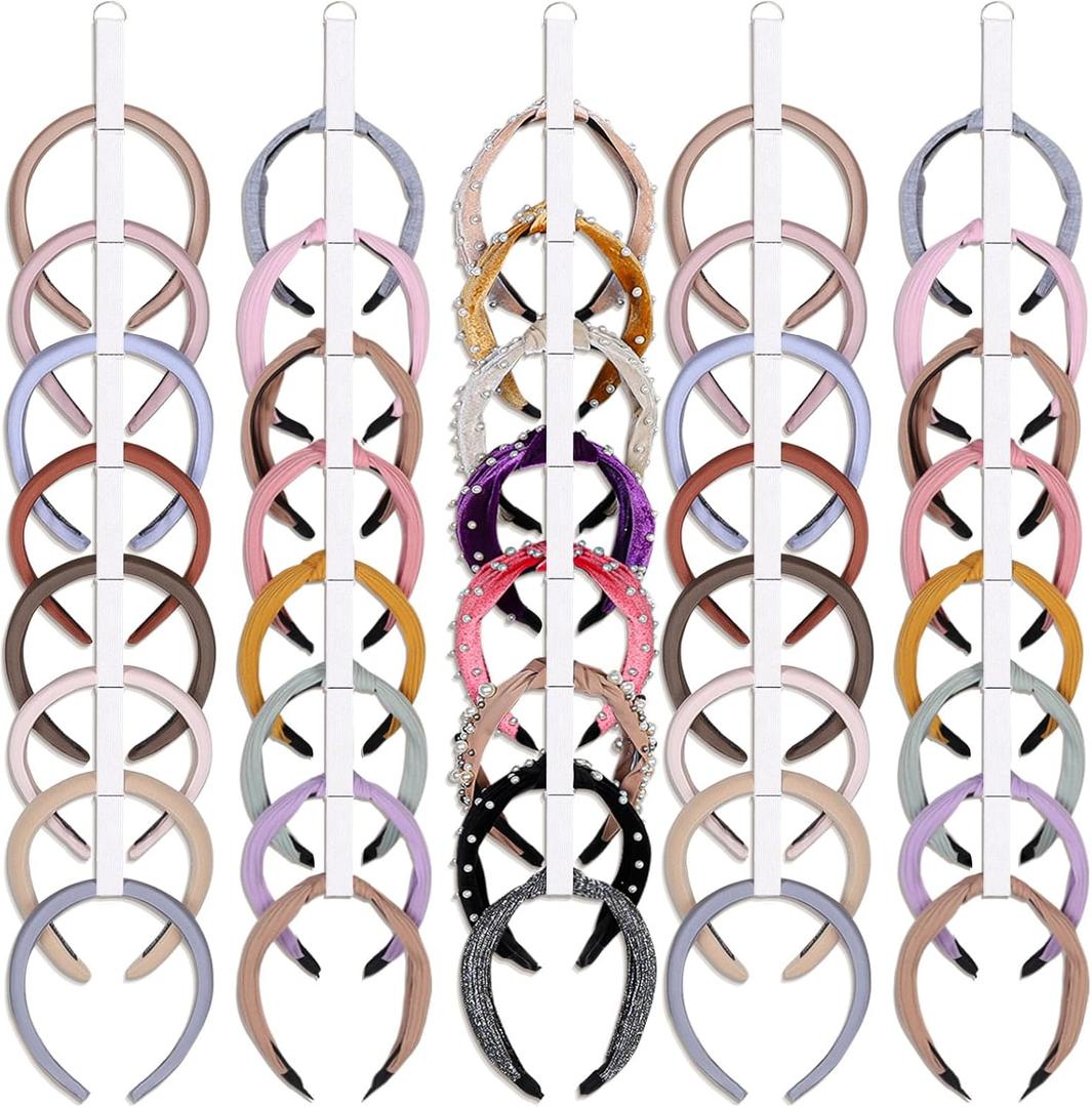 5 PCS Headband Holder Organizer for Girl,Hanging Hairband Storage for Women,White Hair Hoop Display Hair Accessories Organizer Bedroom College Dorm Decor
