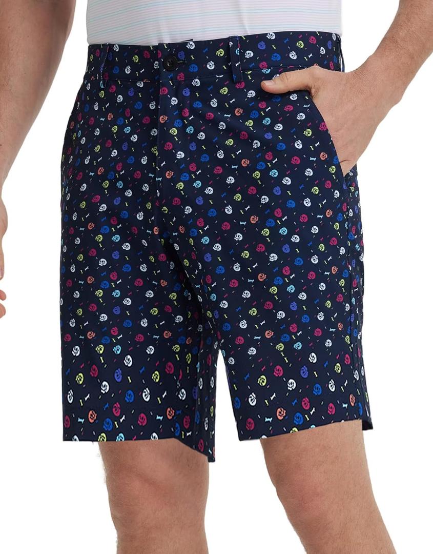 M MAELREG Golf Shorts Men Print Quick Dry 9" Stretch Lightweight Water-Resistant Flex Flat Front Fashion Mens Shorts Casual (Colorful Skull)