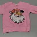 Christmas Mommy and Me Outfit Santa Embroidery Long Sleeve Sweatshirt Xmas Mom Son Daughter Matching Outfit (0-6 Months, Pink Baby)