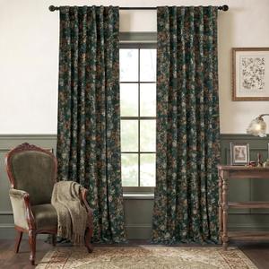StangH Green Velvet Curtains with Printed Floral, Vintage Flower Patterned Curtains 102 inches Long Vertical Room Darkening Thermal Insulated Drapes for Home Office, W52 x L102, 2 Panels