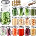 Mason Jars 16 oz with Airtight Lids and Bands, 15 Pack Regular Mouth Canning Jars, Clear Glass Pint Jars for Canning, Pickling, Food Storage, DIY Projects, 24 Labels, Brush & String Included