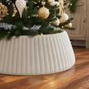 OurWarm White Christmas Tree Collar, Luxury Plush Faux Fur Tree Collar with Stripe Textured Pattern, Soft Fluffy Xmas Tree Ring Boho Tree Skirt for Holiday Decorations Indoor Home Decor (28 inches)