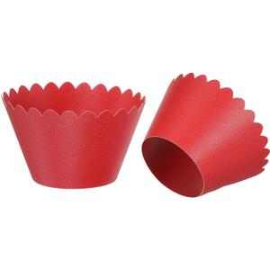 PATIKIL Cupcake Wrappers Paper, 50 Pack Baking Cups Standard Wave Decoration for Anniversary Birthday Weddings and Parties, Red