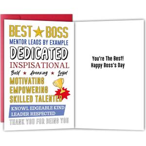 5 x Best Boss Day Card for Boss Mentor, Inspirational Thank You Greeting for Leader, Heartfelt Appreciation Boss's Day Card Gift