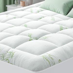 HYLEORY Mattress Topper - Thick Bamboo-Viscose Naturally Cooling Pillow Top Mattress Pad Breathable Fluffy Soft Mattress pad for Back Pain Relief, King Size, Green