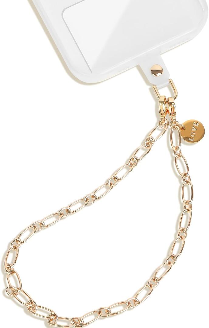 DELIRSTYIN Phone Charm Detachable Metal Cellphone Wrist Strap for Women Girls, Cell Phone Lanyard, Gold
