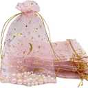 Jexila 100PCS Pink Organza Gift Bags 4''X6'' Small Drawstring Jewelry Pouch Mesh Soap Bag for Baby Shower Wedding Party Favor Goodie Candy Bags (Pink)