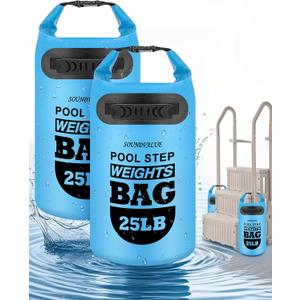 2 Pack 25lb Heavy Duty Pool Ladder Weights, Sand Fillable Universal Sand Bags Step Anchors, 500D PVC Durable Waterproof & Foldable Sandbags for Above Ground Swimming Pools Stair, with Handle(Sky Blue)