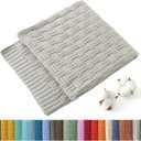 TREELY 100% Cotton Knitted Throw Blanket Couch Cover Blanket(50 x 60 Inches, Light Grey)