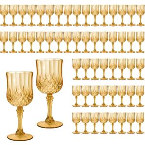 48 Pcs Plastic Amber Wine Drinking Glasses, Plastic Vintage Gold Champagne Vintage Wine Glasses, Unbreakable Goblets for Parties Wedding, Party, Red Wine Glass, Bars, Restaurants, 7Oz