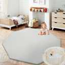 HOMBYS Memory Foam Baby Play Mat Extra Thick for Playpen, 61x61 Portable Octagon Playpen Mat for Kids, Toddler Crawling & Play, Super Soft Velvet with Non-Slip Backing Baby Playpen Mat(Light Grey)