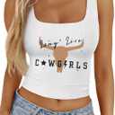 Cowgirl Crop Top Women Country Concert Tops Western Cowboy Tank Tops Country Music Cami Sleeveless Tops (Large, White)