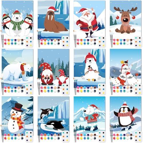 Ctosree 12 Pack Pre Drawn Canvas Kit for Painting Sip and Art Paint Kit for Adults Pre Painted Canvas Party Favors for DIY Holiday Party Date Night Gifts(Winter Xmas,10 x 8 Inch)