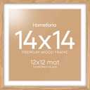 Homeforia Wood Square Frame 14x14, High End Natural Oak 14 x 14 Light Wooden Picture Frames with Mat 12 by 12 inch Photo, 14by14 Poster Frames Matted to 12x12 Print, Tempered Glass, Wall Kit, Set of 1