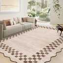 GarveeHome Scalloped Washable Rug 9x12 Area Rug for Living Room Modern Border Large Bedroom Throw Carpet with Rubber Backing Stain Resistant Boho Rug for Dining Room Home Decor Office, Beige