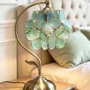 Tiffany Style Flower Table Lamp, Vintage Cherry Blossom Stained Glass Lamp with Brass Base for Bedroom Bedside Home Decor, Vintage Mint (Blue-Green)
