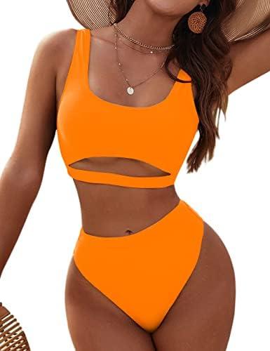 Blooming Jelly Women's High Waisted Bikini Sets High Cut Bathing Suits Two Piece Sporty Cut Out Swimsuits L