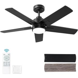 42 Inch Black Ceiling Fan with Light and Remote Control,Dimmable 3 Color Temperatures LED Ceiling Fan,6 Speeds Reversible DC Motor,5 Blades Modern Ceiling Fans for Indoor or Covered Outdoor