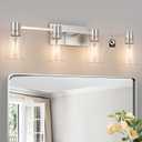 4-Light Modern Vanity Light Fixtures Over Mirror, Brushed Nickel Bathroom Light Fixtures, Vanity Lights, Wall Sconce with Clear Glass Shade for Bathroom, E26 Base