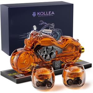 Kollea Birthday Gifts for Men Dad, Motorcycle Whiskey Decanter Set with 2 Glasses, Liquor Dispenser for Home Bar, Unique Gift for Him, Father, Boyfriend, Anniversary, Biker & Motor Lover, Christmas (Clear)