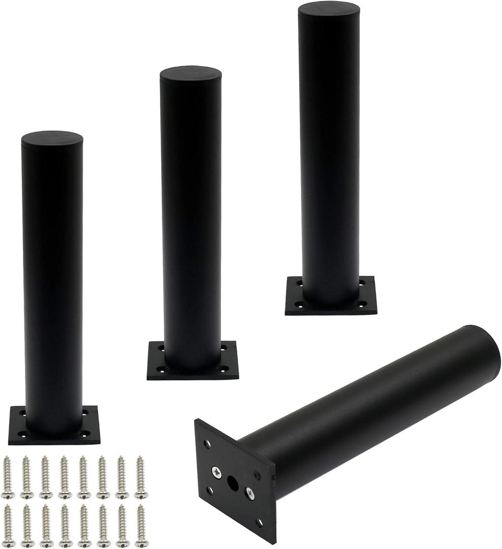 4 Pack Adjustable Furniture Legs Round 1.5" Dia Thickened Aluminum Alloy Sofa Shelves Table Kitchen Adjustable Feet 8" Height (Black)