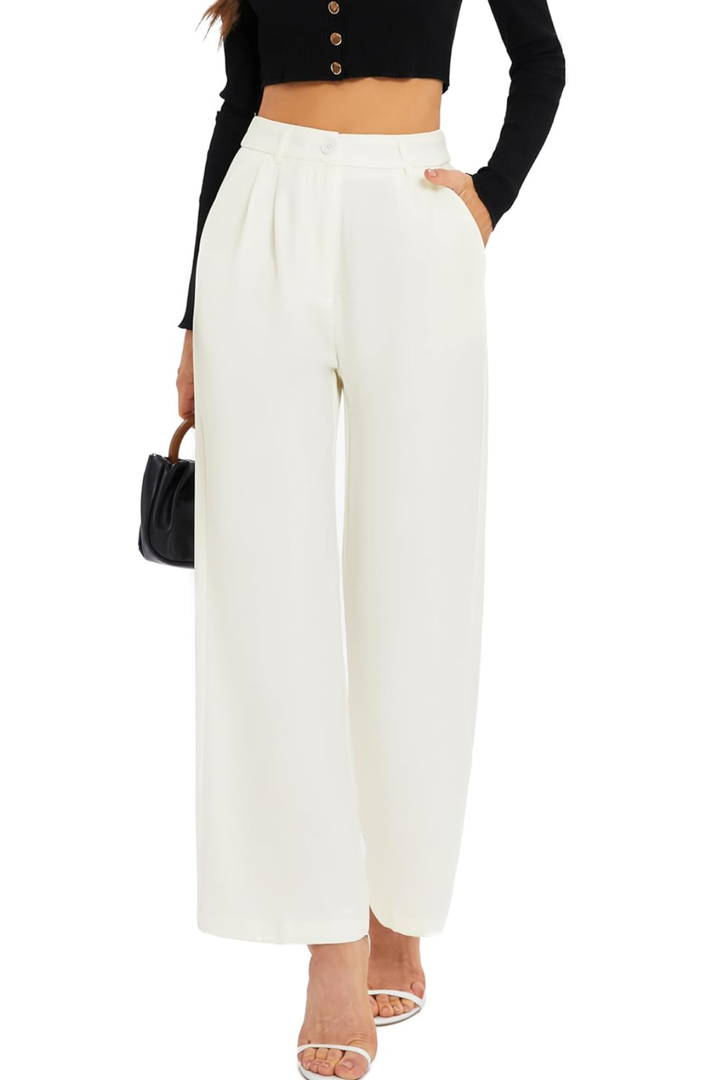 FUNYYZO Wide Leg Pants Women's High Elastic Waisted in The Back Business Work Trousers Long Straight Suit Pants
S