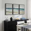 Framed Blue Abstract Coastal Ocean Seascape Wall Art Bedroom, 16x24 Inch, 16" W x 24" H x 3Pcs