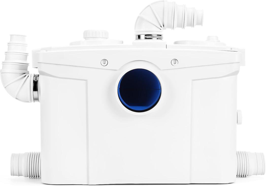 1200W Macerator Pump with PCB Function Toilet Pump Utility Sink Pump Upflush to 39.4FT 2800GPH Macerating Toilet System with 4 Water Inlets 2 Outlets for Toilet Sink Shower Laundry Kitchen Basement
