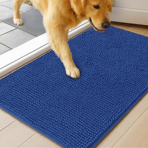 MudGuard Mat Dog Door Mat for Muddy Paws, Super Absorbent Microfiber, Non-Slip Indoor Mat, Quick Dry Chenille Mud Mat for Dogs & Entryway, Washable, Navy Blue 16" x 24"