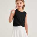 Girls Tank Tops Kids Athletic Twist Front Sleeveless Workout Crop Tops for Running Yoga Dance 5-14 Years, 140