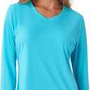 Women's Standard V-Neck UPF 50+ Long Sleeve Swim Rash Guard Shirt (Blue, XL)