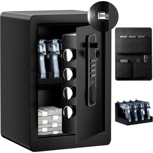 Gun Safe for Handgun, 2.0 Cu ft Home Safe with Pistol Rack Door Organizer, Pistol Safes with Digital Electronic Keypad, Alarm Gun Safes with Adjustable Shelf, Fixable Silent Safe for Valuables (Black)