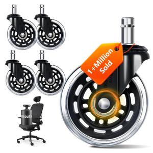 Set of 5 Office Chair Wheels, 3 Inch Smooth Replacement Roller Blade Wheels, 880LBS Heavy Duty Casters Long Lasting, Universal Fit for Home, Office, Gaming Chair,Transparent
