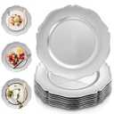 PROY 100 Pack Silver Charger Plates with Beaded Rim, 13 Inch Round Silver Chargers for Dinner Plates, Table Chargers for Table Setting, Wedding