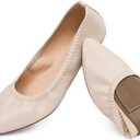 Women's Ballet Flat Slip On Flats - Classic Casual Dress Shoes, Foldable Portable Travel Ballet Walking Shoes, Beige, 7