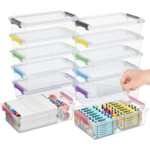 12 Pack Extra Large Pencil Box with Removable Divider, Thickened Pencil Case Bulk, Clear Crayon Marker Organizer Stackable Plastic Small Storage Containers for Pen Craft School Supplies, Multi