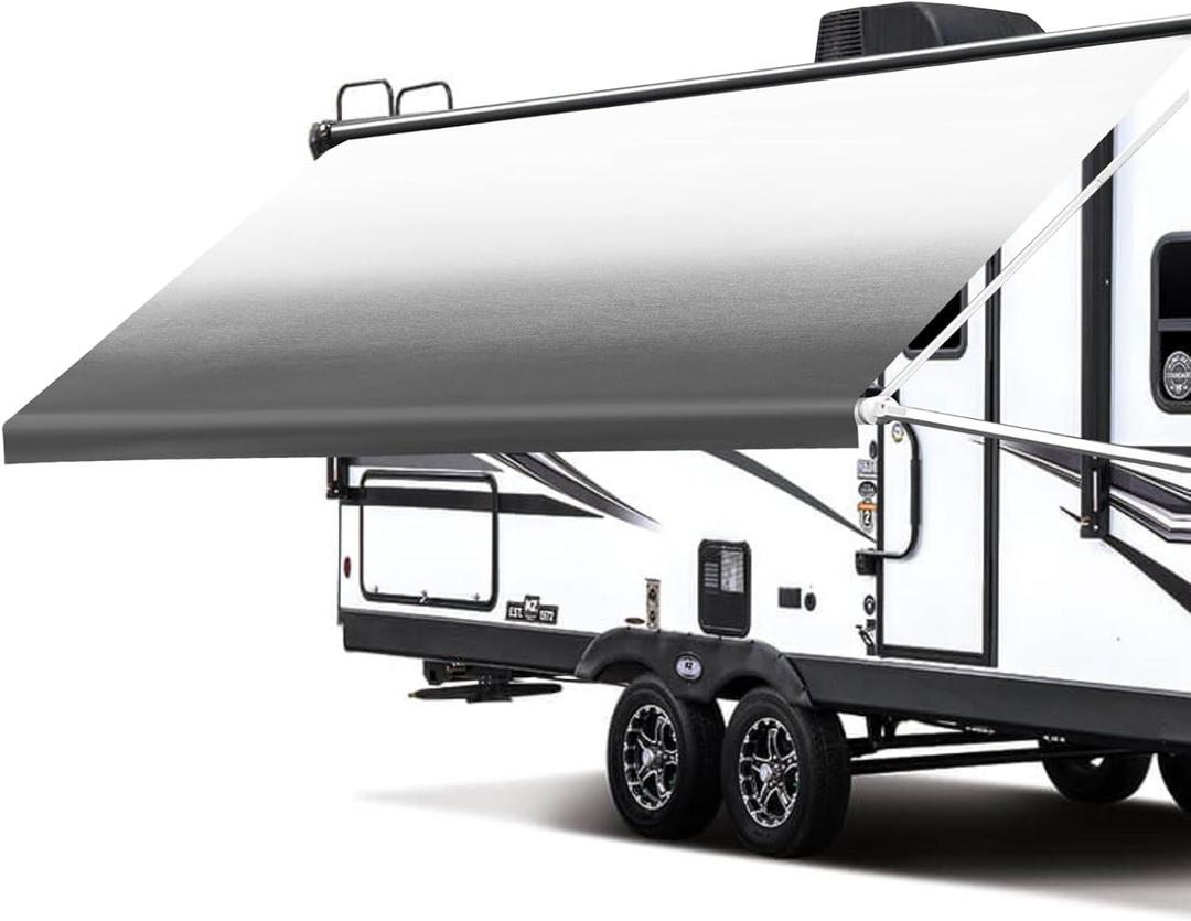 RV Awning Fabric Replacement, Heavy Duty 16.2oz Vinyl Fabric Camper Awning Replacement, Universal Replacement RV Awnings for Camper, Trailer, Motorhome (Charcoal Fade, 11' (Fabric 10'2"))