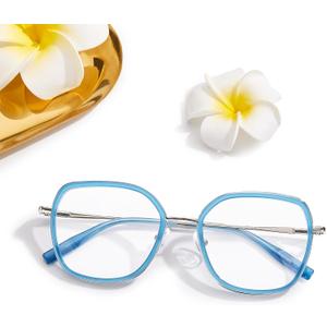 Lightweight Clear Glasses for Women Men, Non Prescription Eyewear Frame, Clear Lens Replaceable, Spring Metal Hinges (Blue)