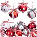 Sfcddtlg 12 Pcs Peppermint Candy Ornament Set- 3.5 x 2.7 Inch Candy Balls Hanging Ornaments- Christmas Candy Cane Balls for Christmas Tree Party Home Decoration