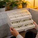 Bracelet Storage Box with 3 Drawers Bangle Organizer Display Case Clear 18 Grids Velvet Jewelry Organizer for Women Girls (Beige)