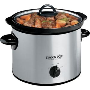 Crock-Pot 3-Quart Manual Slow Cooker, Serves 3+ People, Great for Small Meals, Dips, & Sides; Removable Stoneware is Oven & Dishwasher-Safe, Stainless Steel