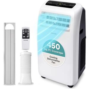 SereneLife Small Air Conditioner Portable 12,000 BTU with Built-in Dehumidifier - Portable AC Unit for Rooms up to 550 sq ft - Remote Control, Window Mount Exhaust Kit