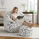 DAICO Bean Bag Chairs for Adults Giant Bean Bag Chair with Ottoman Plush Beanbag Sofa with Armrests Comfy Accent Chair Single Lazy Sofa with Foam for Living Room Reading Bedroom - Cordate Pattern